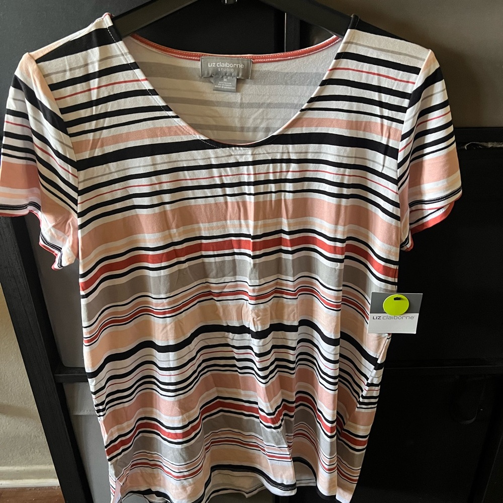 Women's Striped Top - Black, White, Pink